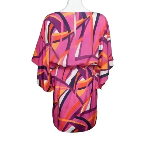 Trina Turk Mingus Kimono Sleeve Dress Size Medium Pink Blouson Boat Neck - Picture 3 of 6